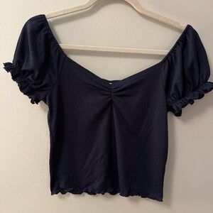 Abound Navy Top with Ruffled Sleeves